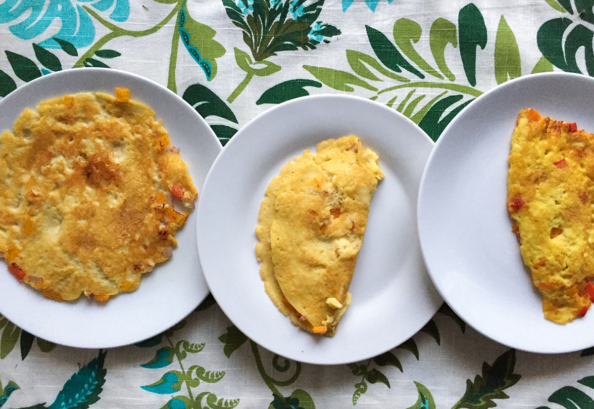 Flipped out onto the plate flat or folded, you can do your vegan omelette any way you like